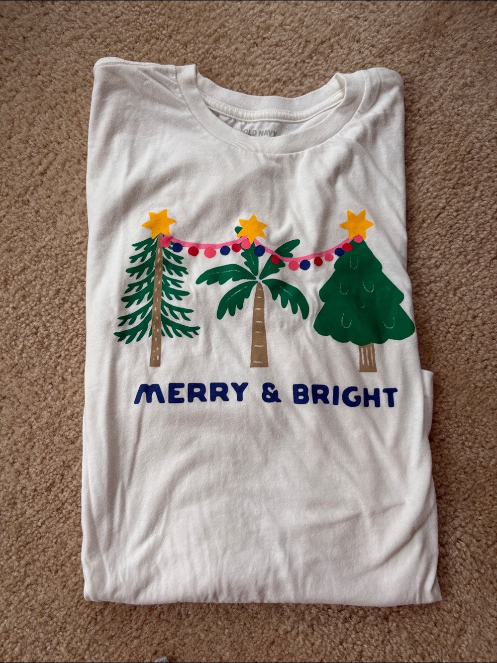 Old Navy Merry & Bright Tropical Unisex White  T-Shirt Large
